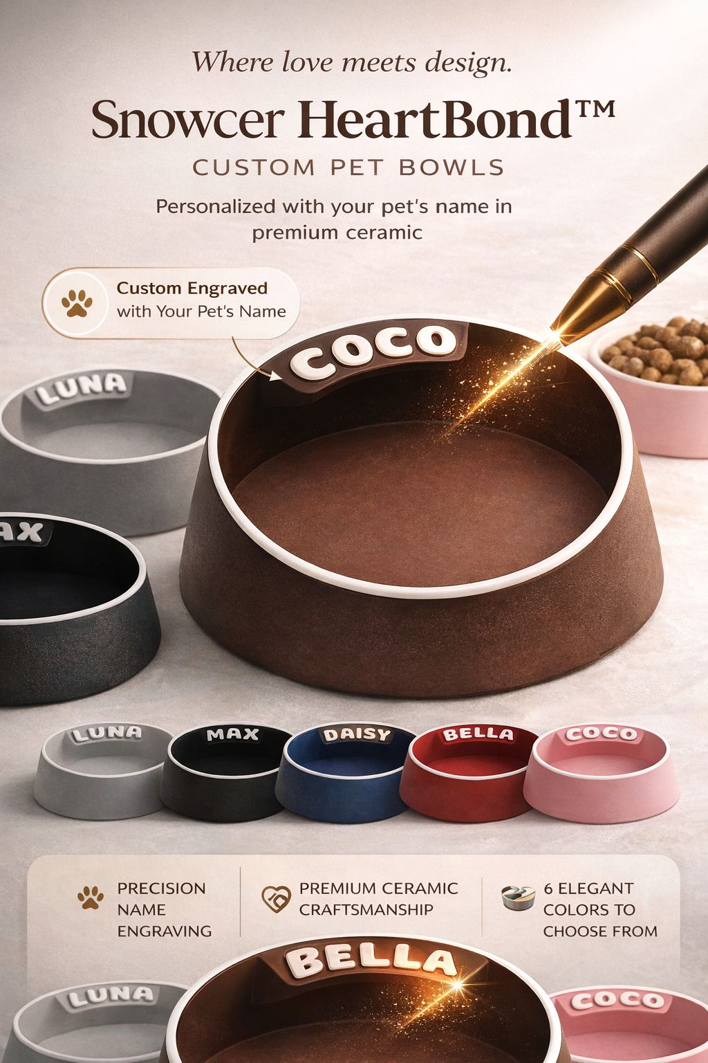 Snowcer HeartBond™ Custom Pet Bowl